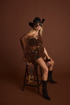 Rianne Mocha Sequin Crochet Shawl