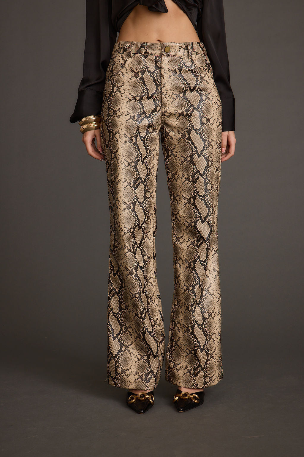 Viper Room Cream Snake Print Vegan Leather Pants