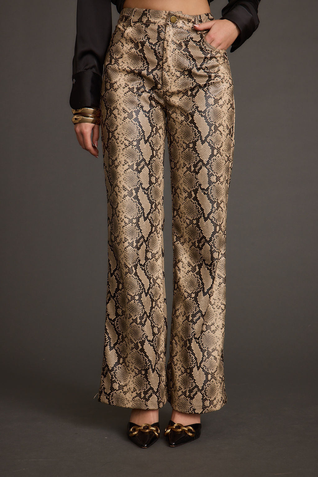 Viper Room Cream Snake Print Vegan Leather Pants