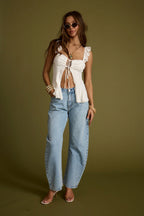 Gia White Lace Ruffle Top