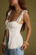 Gia White Lace Ruffle Top