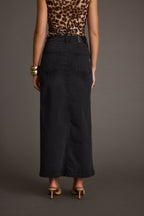 Wilder Black Stretch Denim Maxi Skirt