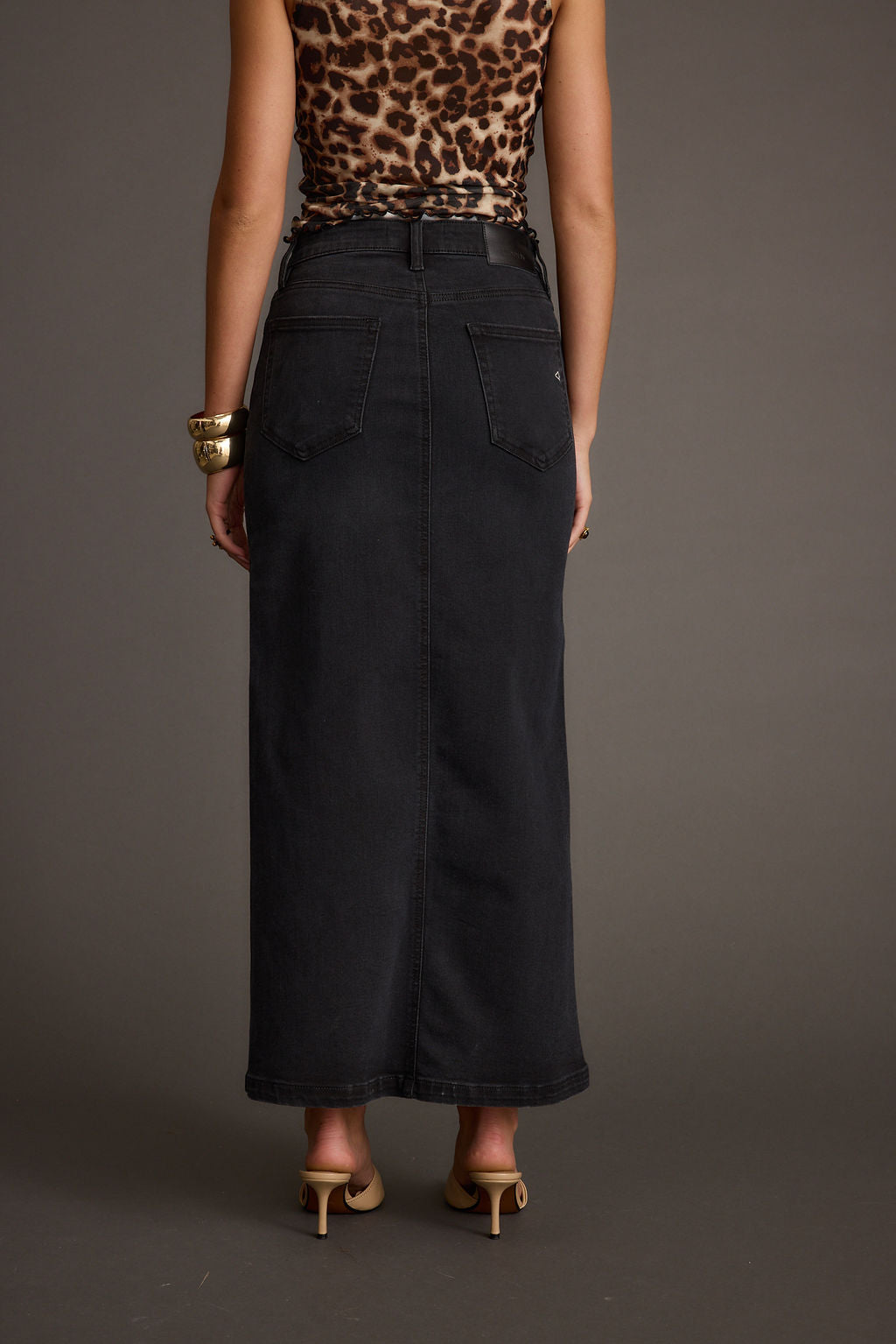 Wilder Black Stretch Denim Maxi Skirt