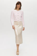 Pink Fluffy Knit Cardigan with Lace Collar