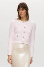 Pink Fluffy Knit Cardigan with Lace Collar