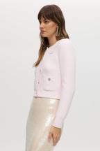 Pink Fluffy Knit Cardigan with Lace Collar