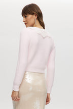 Pink Fluffy Knit Cardigan with Lace Collar