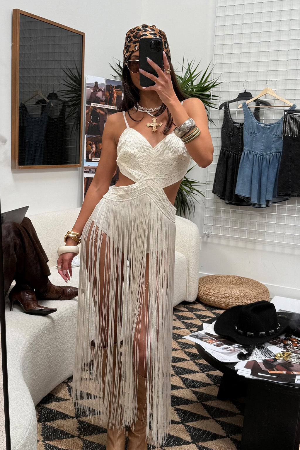 Wisteria Embroidered Ivory Fringe Bodysuit