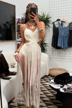 Wisteria Embroidered Ivory Fringe Bodysuit