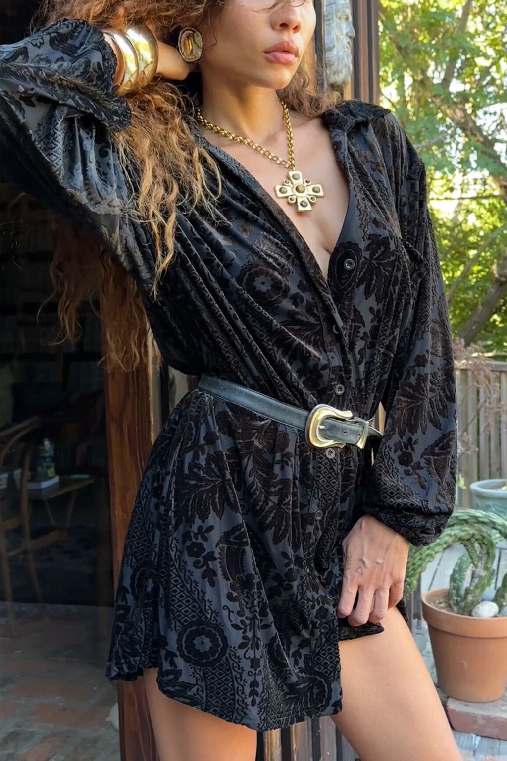 Loretta Black Velvet Burnout Mini Dress