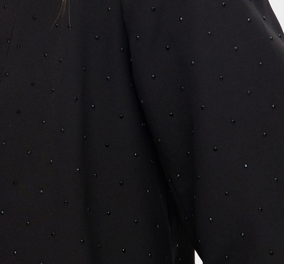 Black Modern-Fit 3/4 Sleeve Rhinestone-Detail Jacket