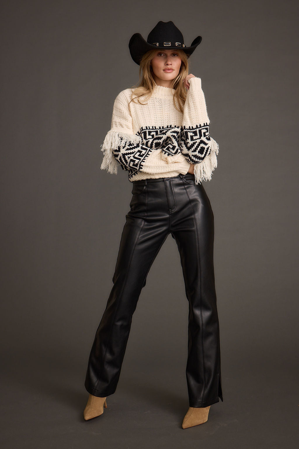 Ryland Black Vegan Leather Flare Pants