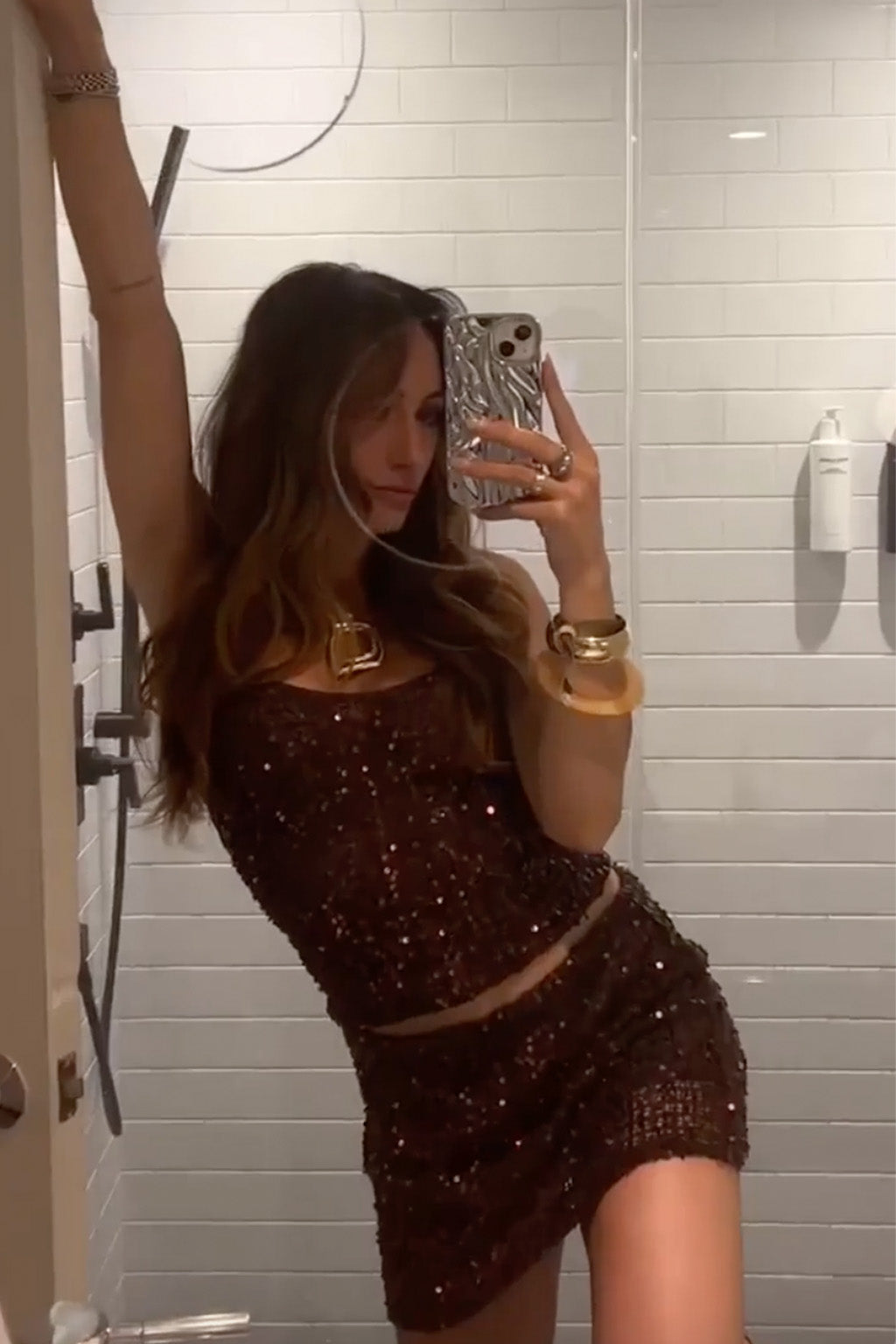 Solea Mocha Sequin Mini Skirt